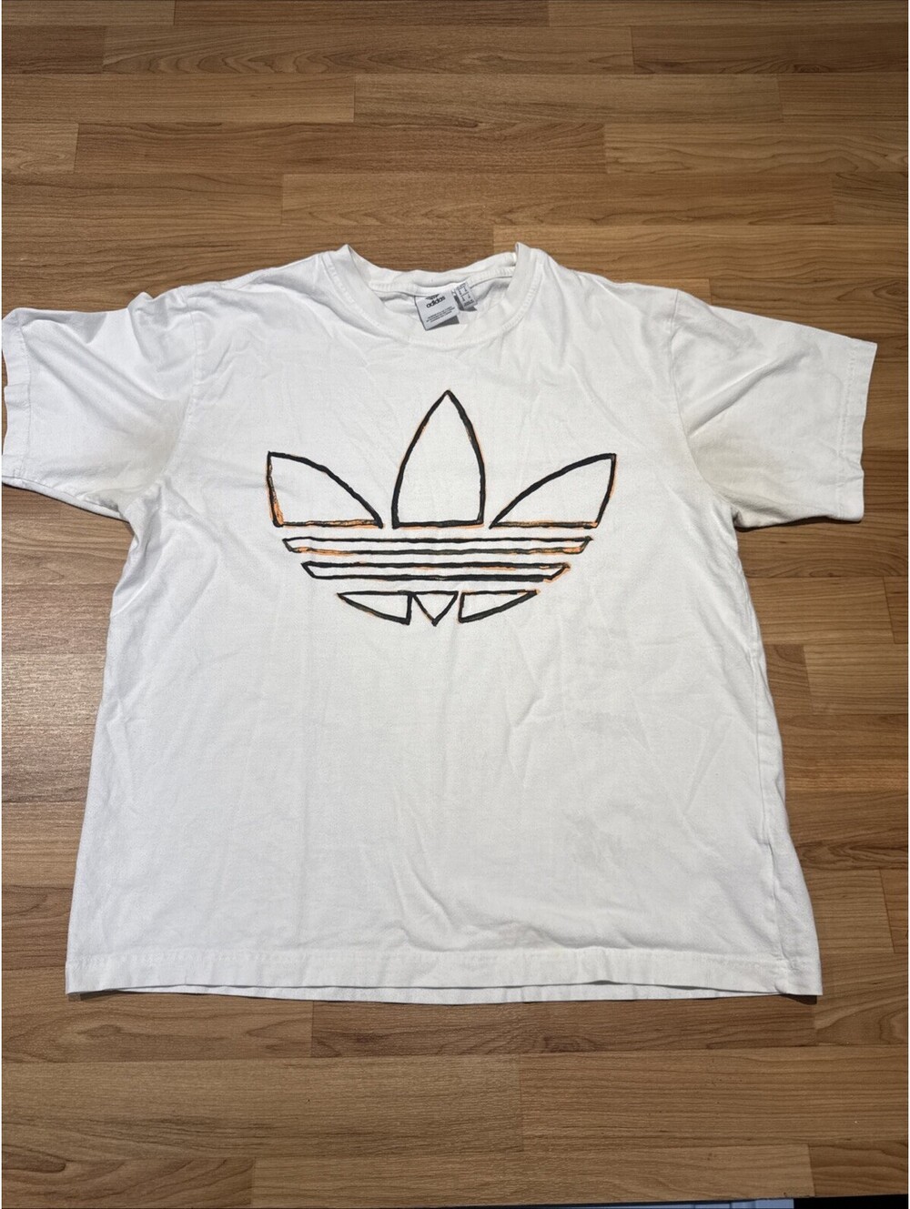 Adidas Originals Trefoil T Shirt Mens XL White Black Orange Logo Graphic Tee